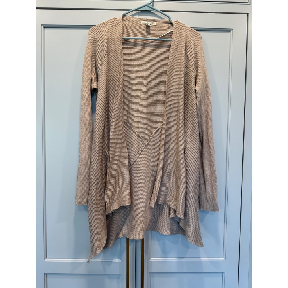Dana Buchman Tan Metallic Ribbed Open Front Lagenlook Cardigan Sweater Womens